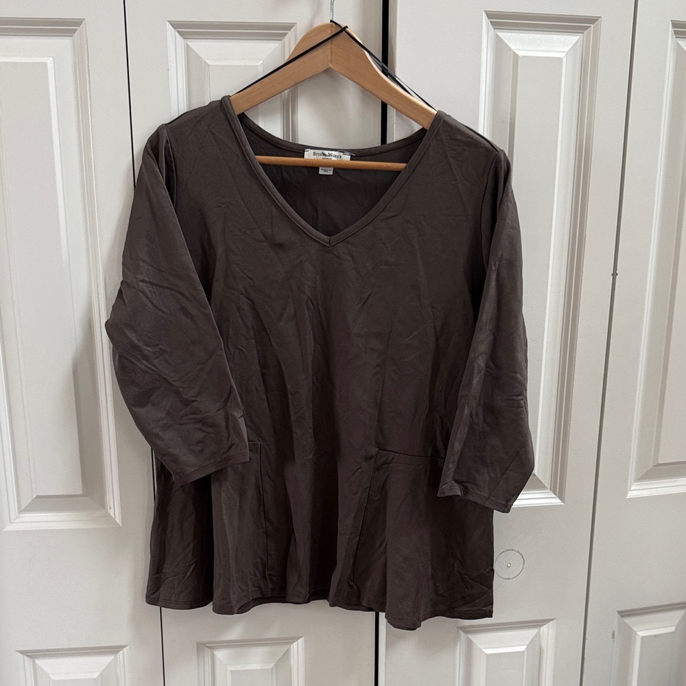 Studio Works Dark Brown V-Neck Blouse NWOT